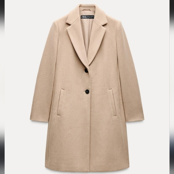 ZARA  Tan/ Camel Long Coat Professional Classic Size Large - Picture 2 of 9